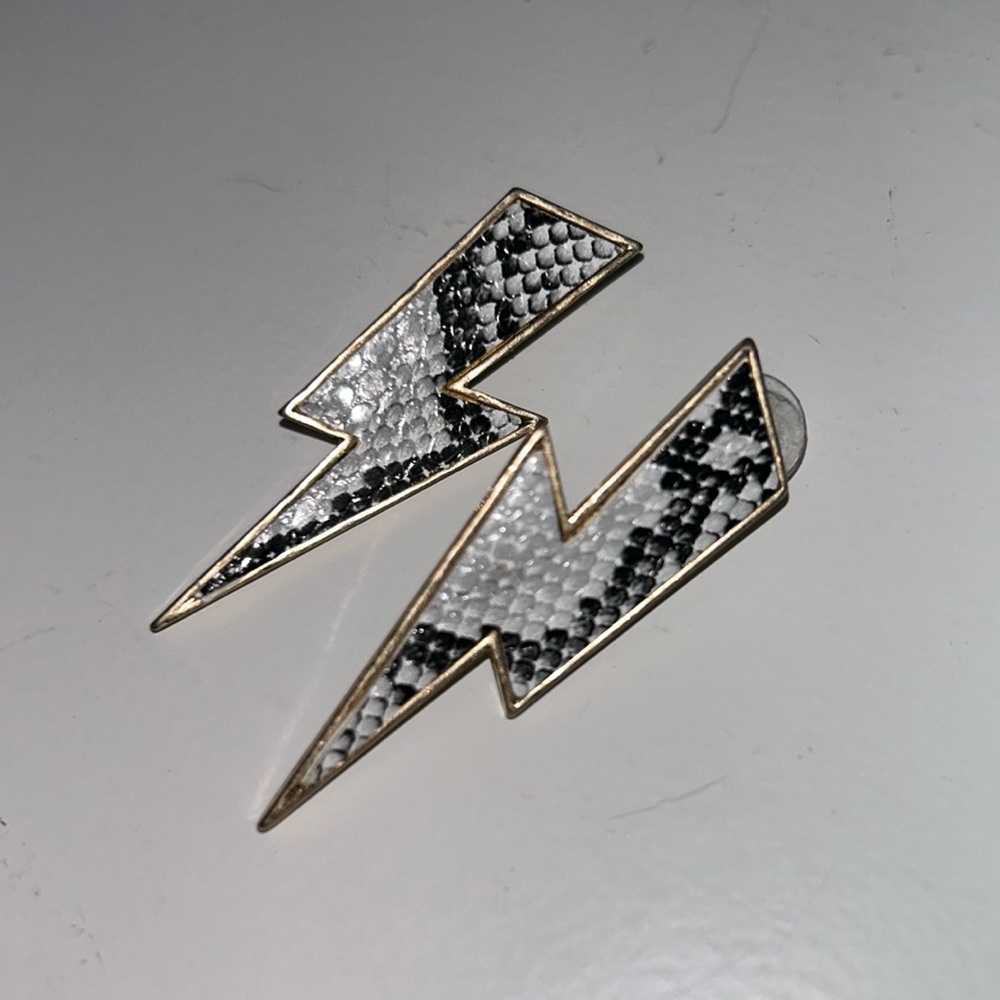 Gold & snake print lightning bolt shaped earrings